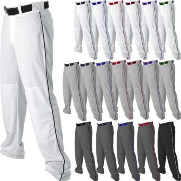 Alleson Large Adult Men's Open Bottom Baseball Pants With Piping Braid Grey with - Picture 1 of 3